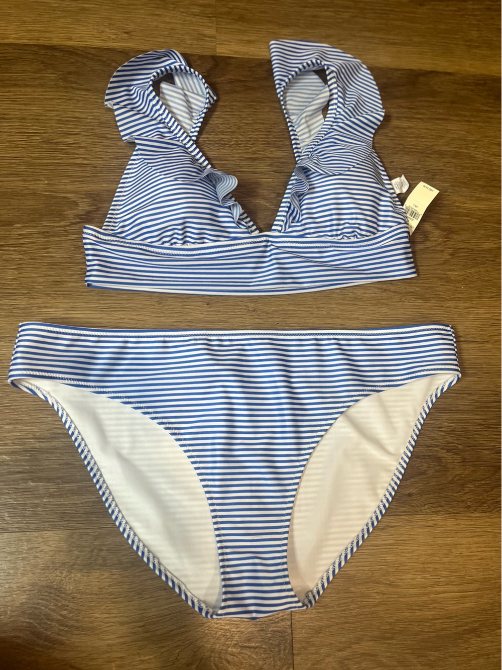 NWT aerie Blue & White Striped Ruffle Bikini Set